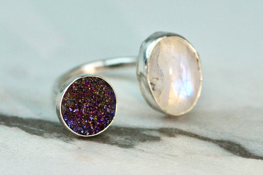 Druzy & Rainbow Moonstone Louella Jewellery