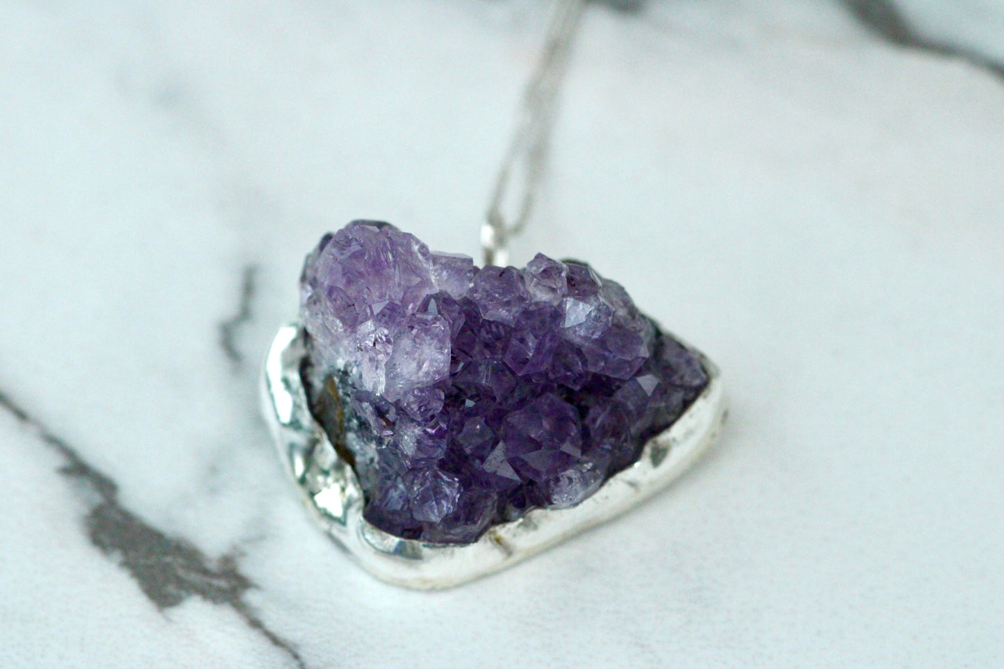 Natural raw amethyst geode necklace Louella Jewellery