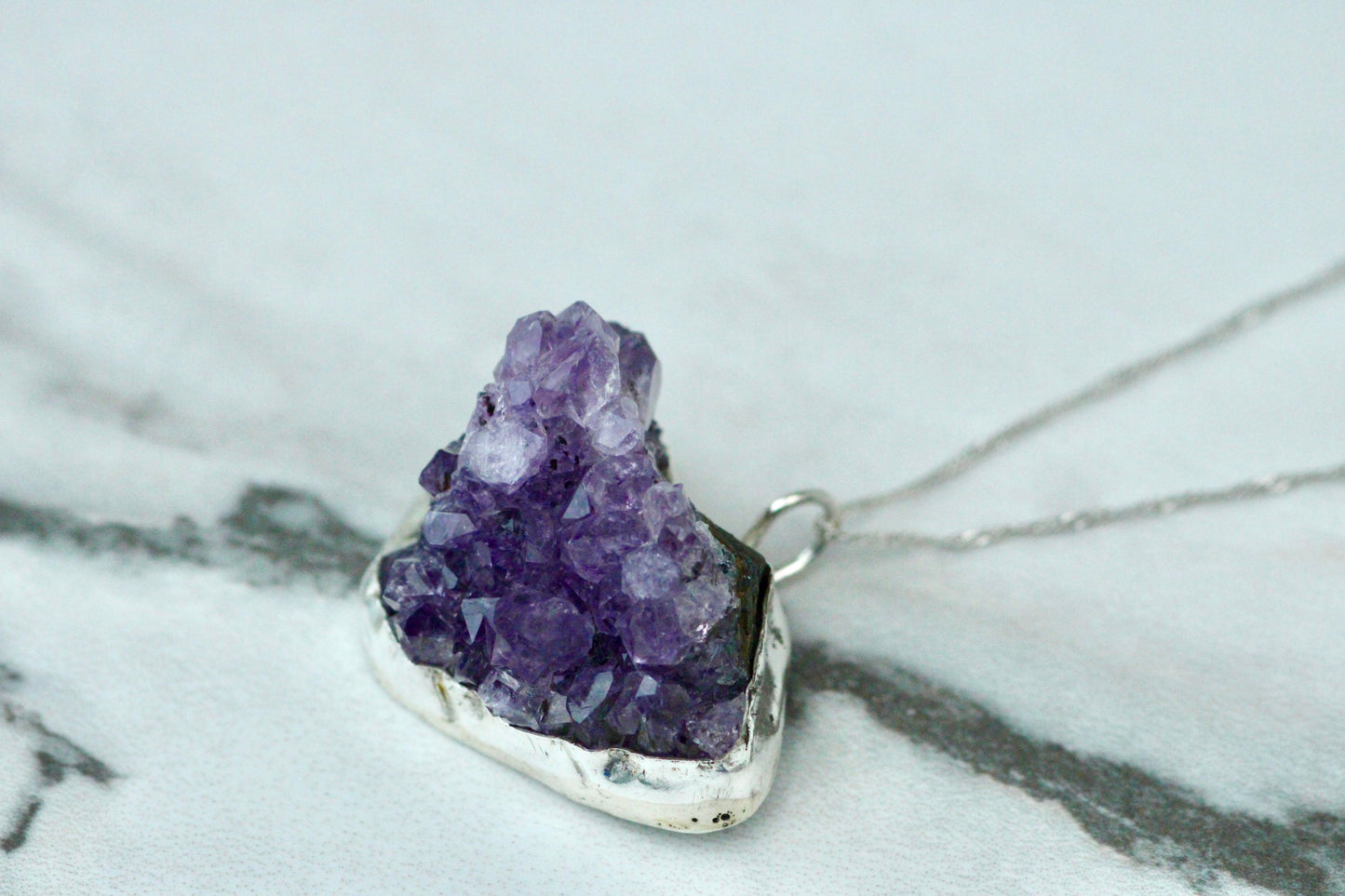 Natural raw amethyst geode necklace Louella Jewellery
