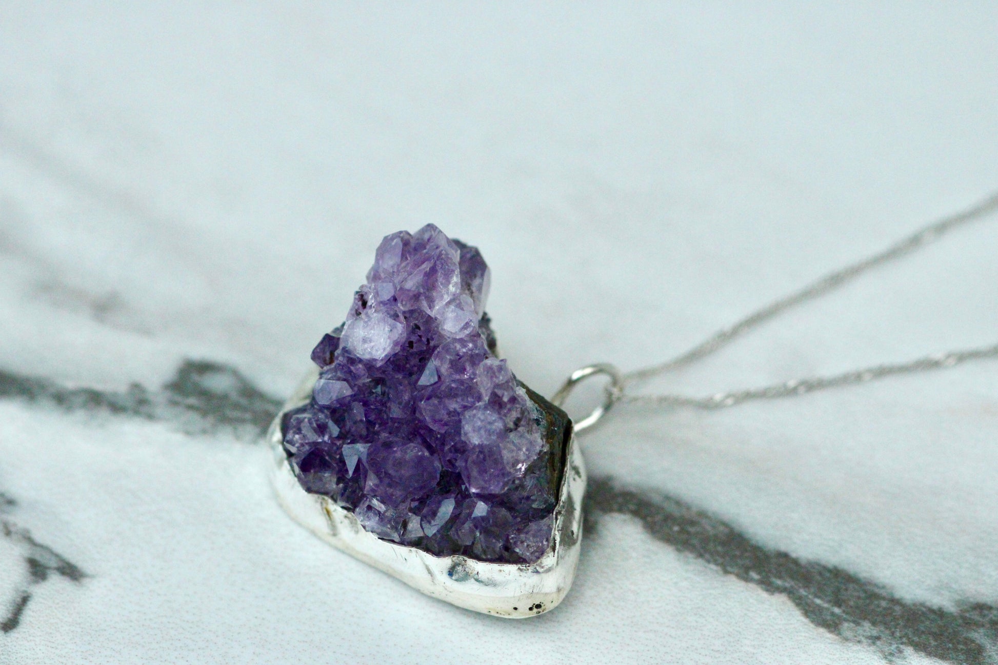 Natural raw amethyst geode necklace Louella Jewellery
