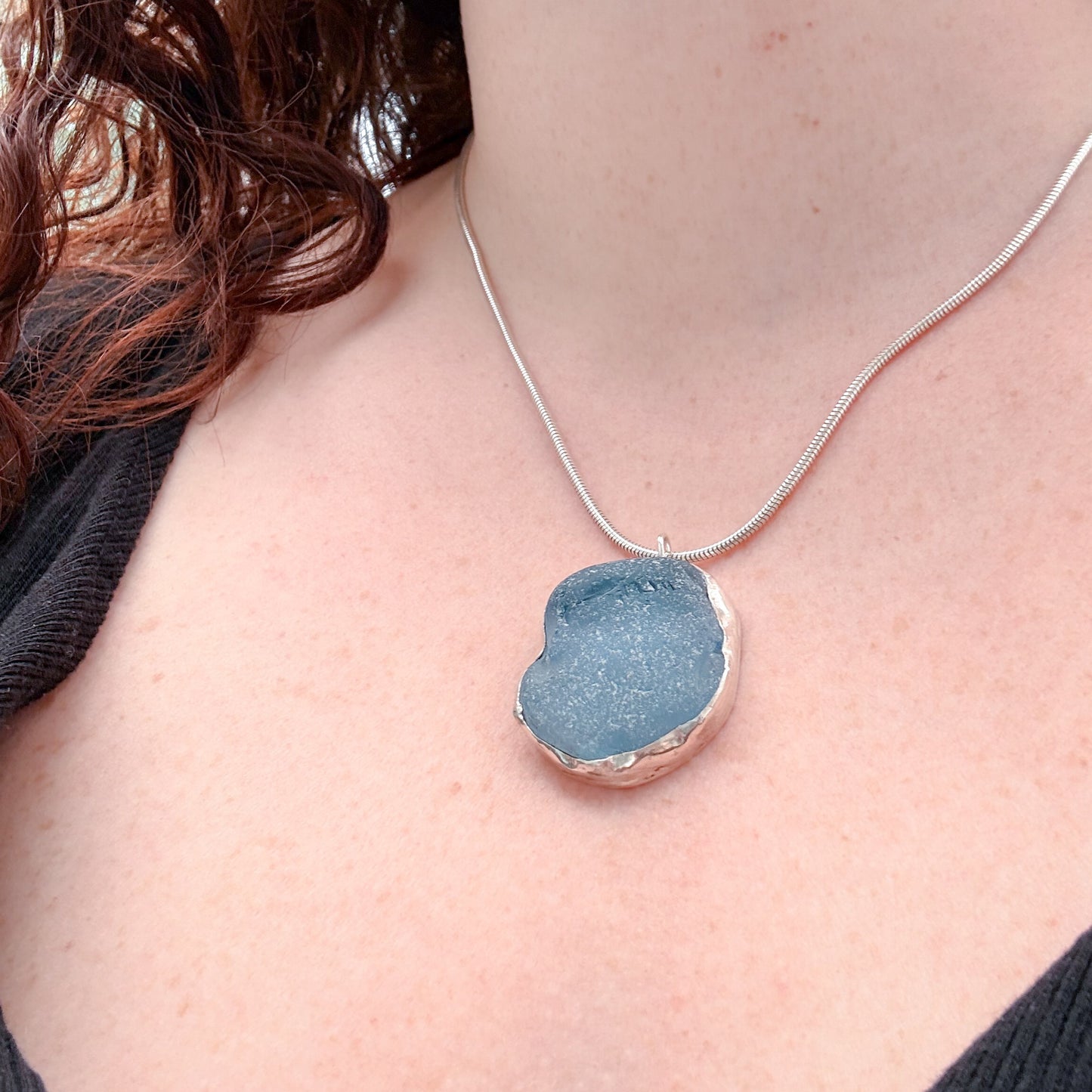 Ocean Blue Sea Glass Pendant from Plymouth