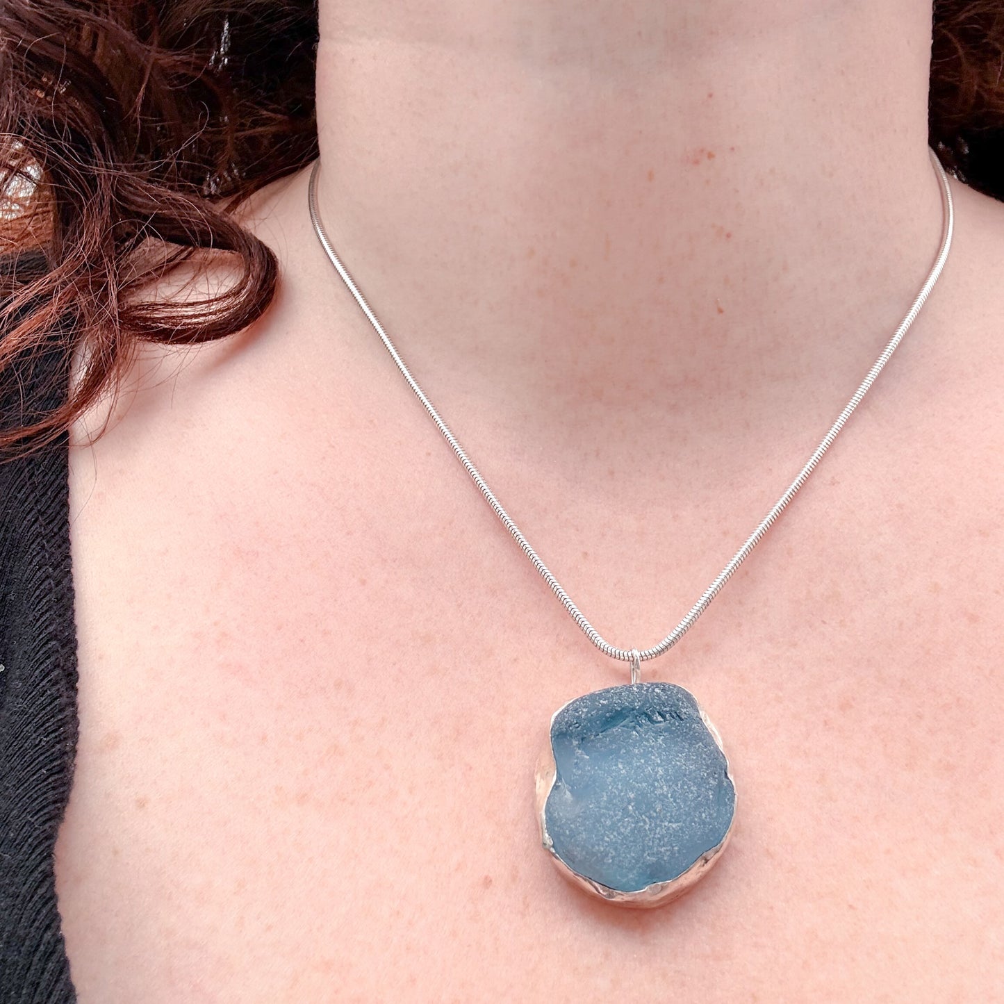 Ocean Blue Sea Glass Pendant from Plymouth