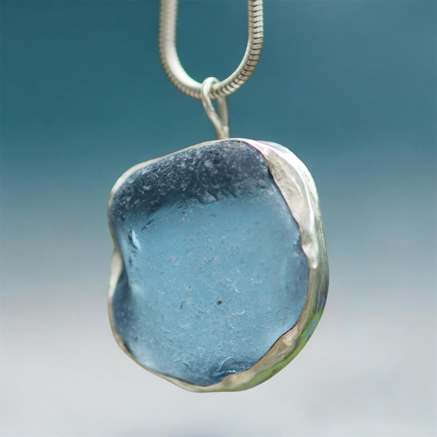Ocean Blue Sea Glass Pendant from Plymouth