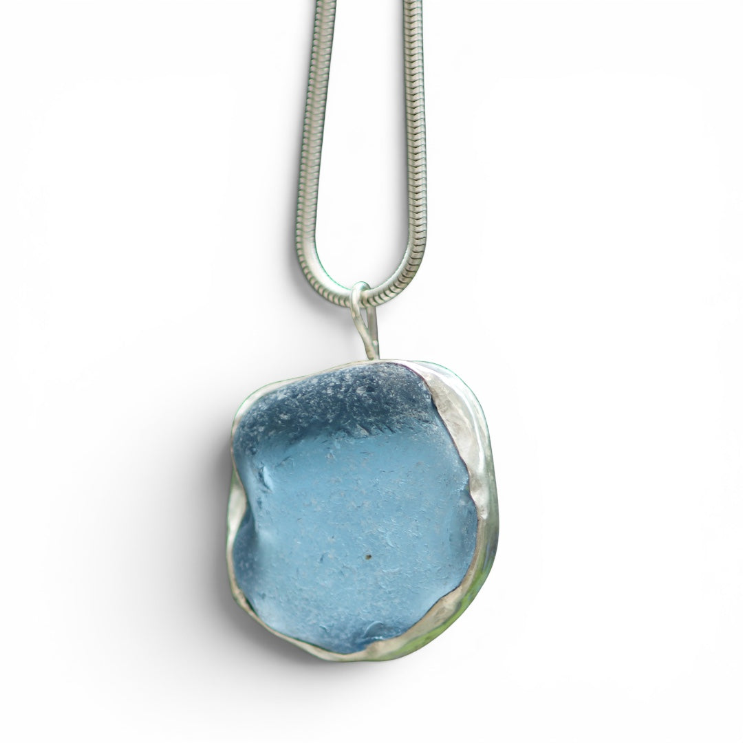 Ocean Blue Sea Glass Pendant from Plymouth