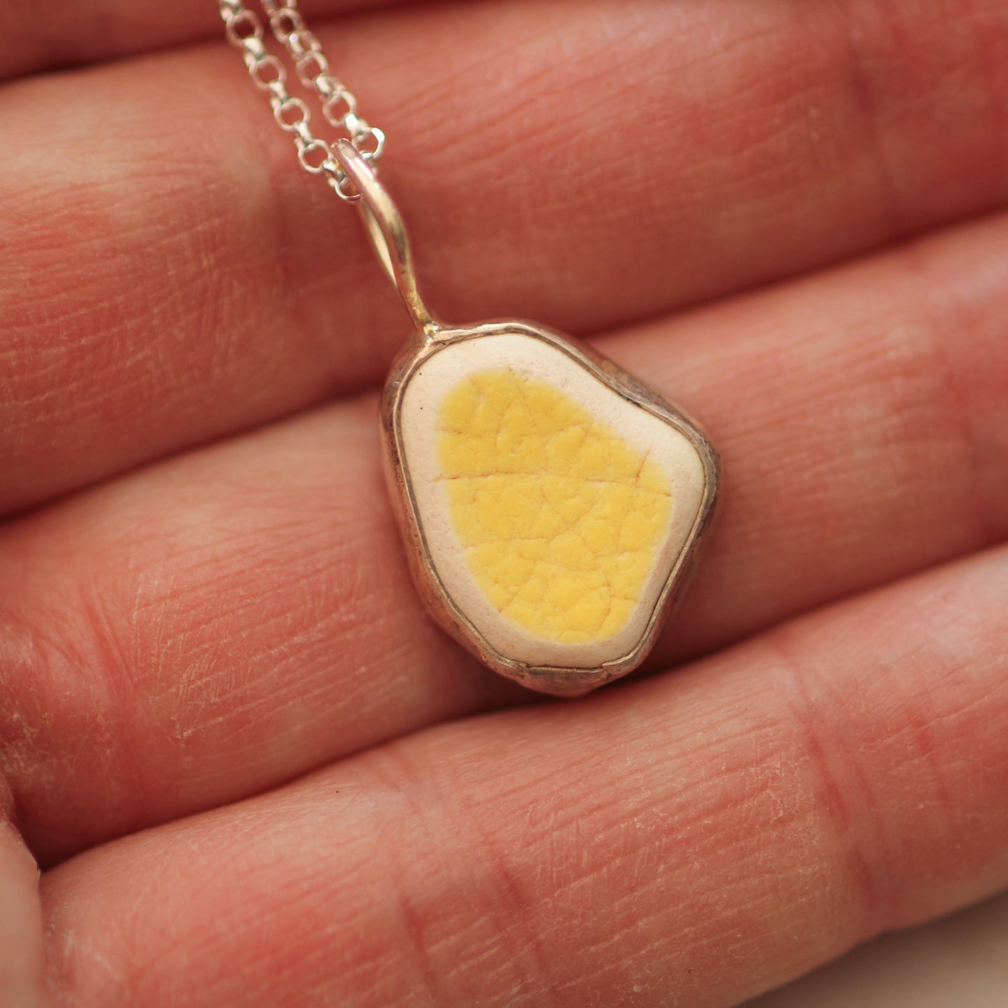Sun-Warmed Yellow Sea Pottery Pendant from Plymouth