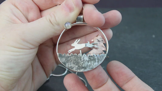 Kinetic running hare necklace - moving jewellery
