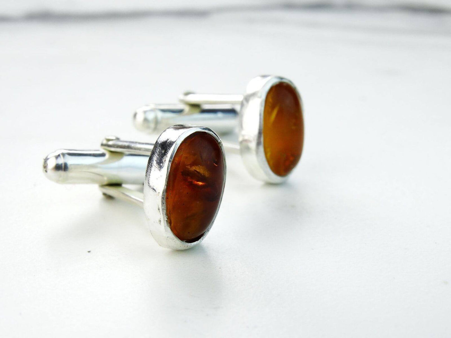 Amber sterling silver cuff-links | Cufflinks | Louella Jewellery