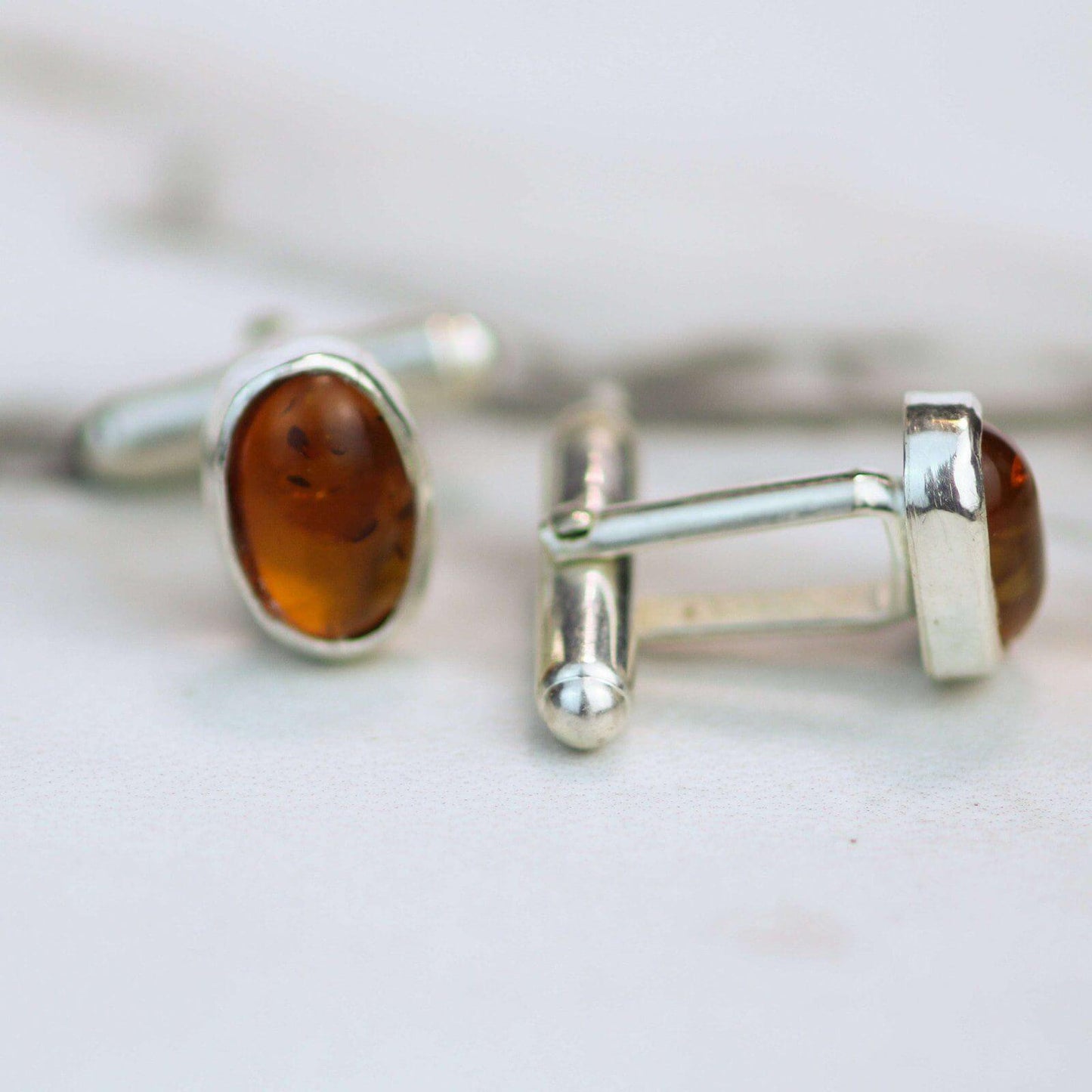 Amber sterling silver cuff-links | Cufflinks | Louella Jewellery