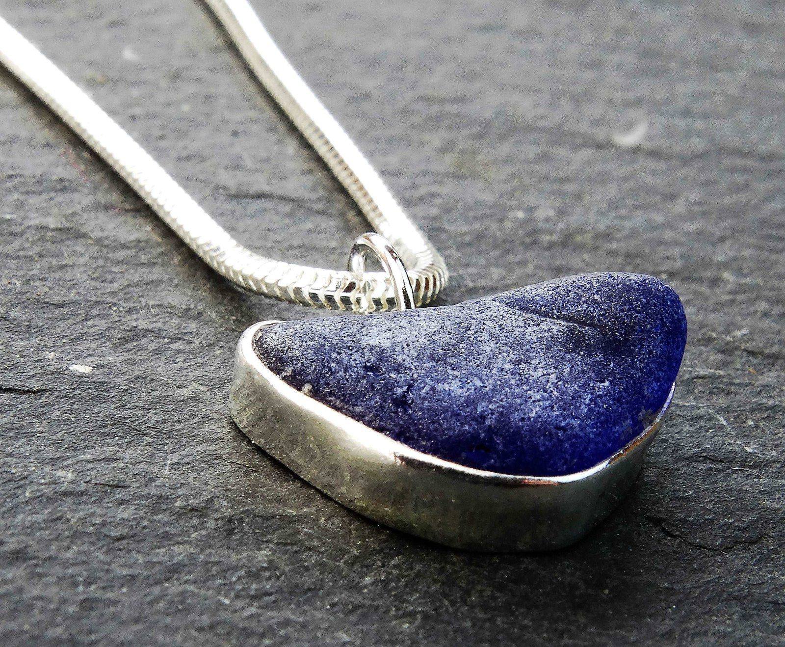 Blue sea glass pendant | Necklace | Louella Jewellery