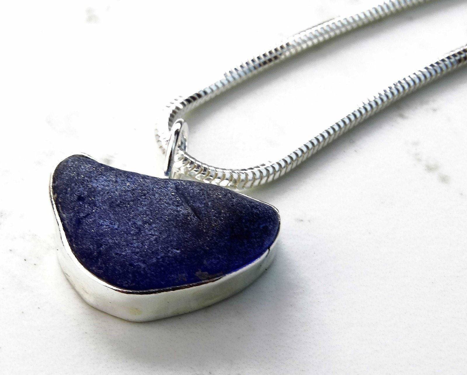 Blue sea glass pendant | Necklace | Louella Jewellery
