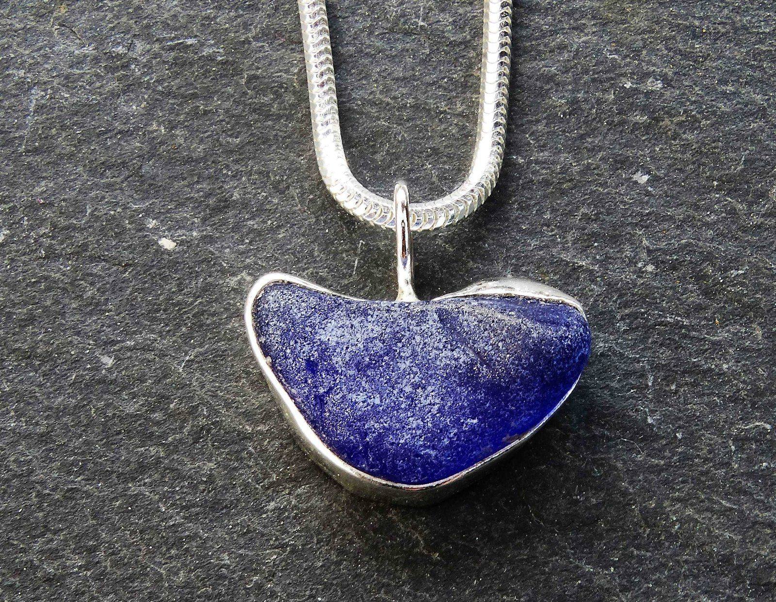 Blue sea glass pendant | Necklace | Louella Jewellery