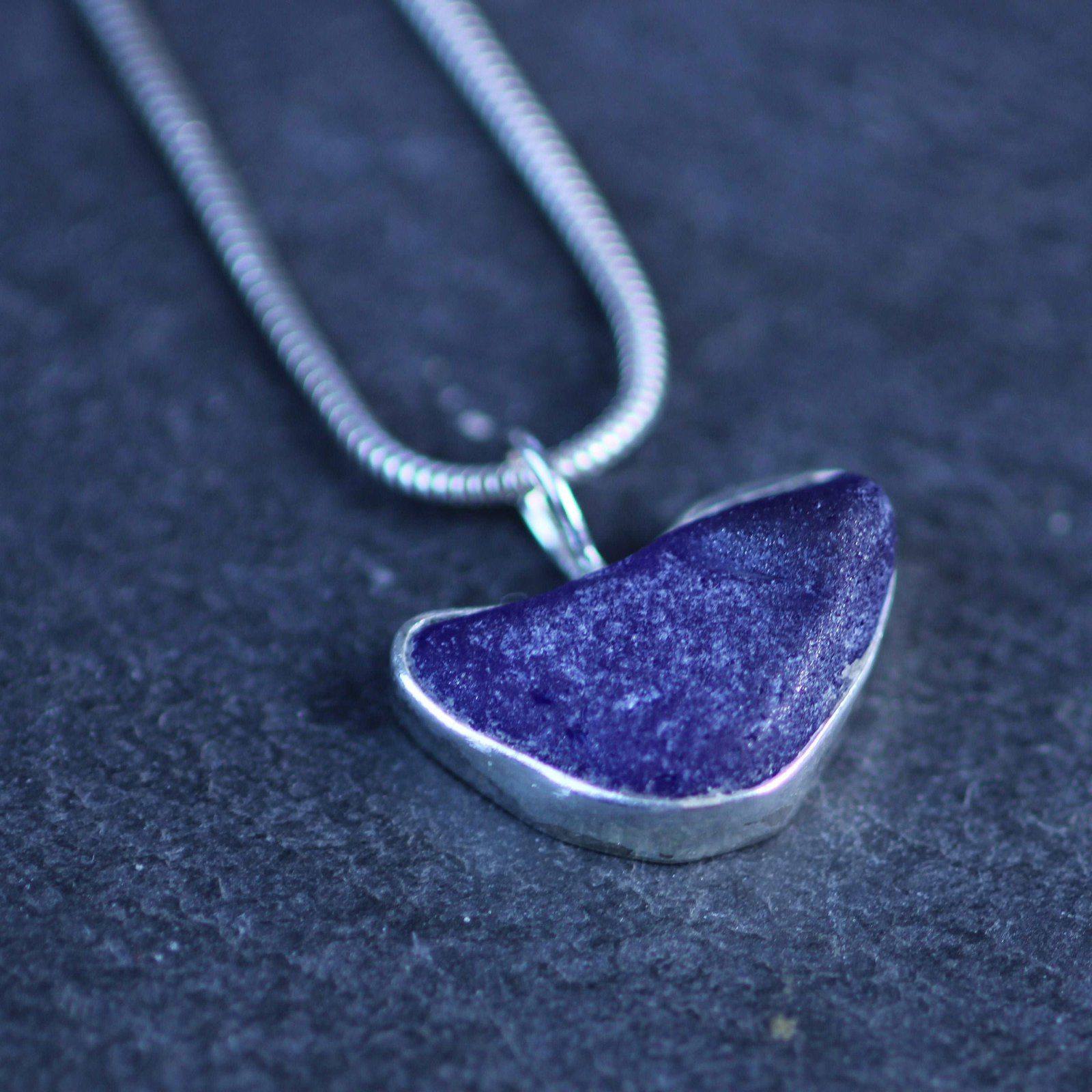 Blue sea glass pendant | Necklace | Louella Jewellery