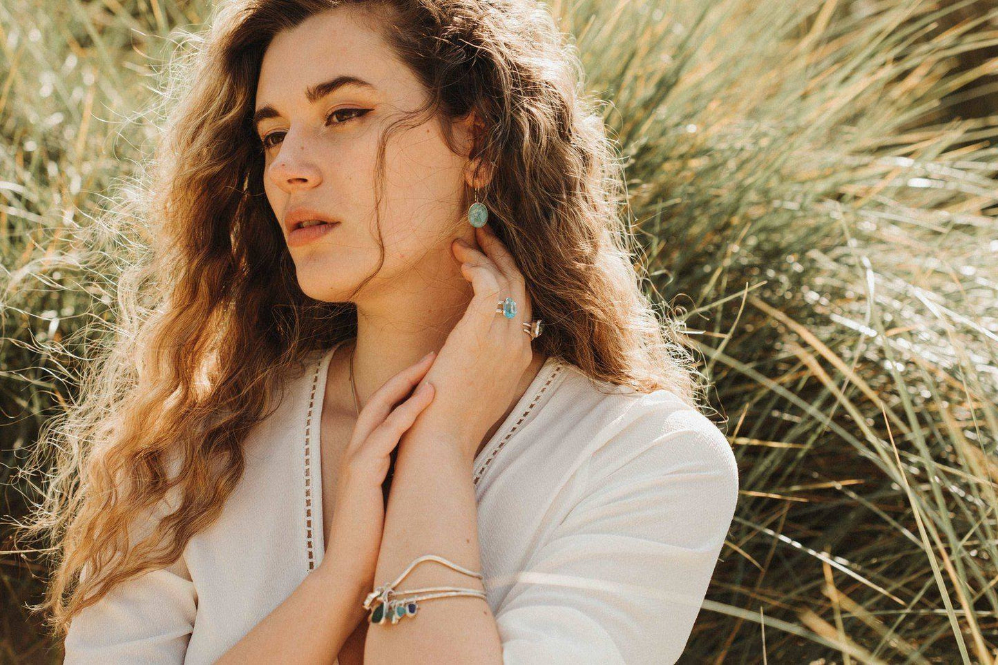 Blue & green sea glass charm bangle | Bangles | Louella Jewellery