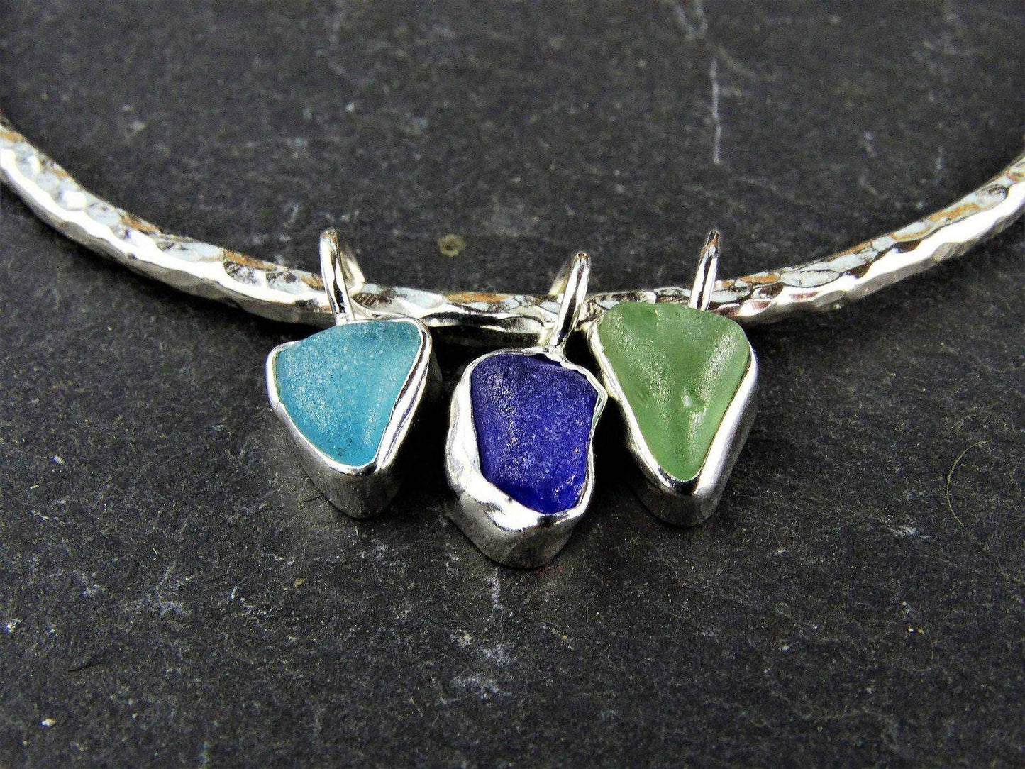 Blue & green sea glass charm bangle | Bangles | Louella Jewellery