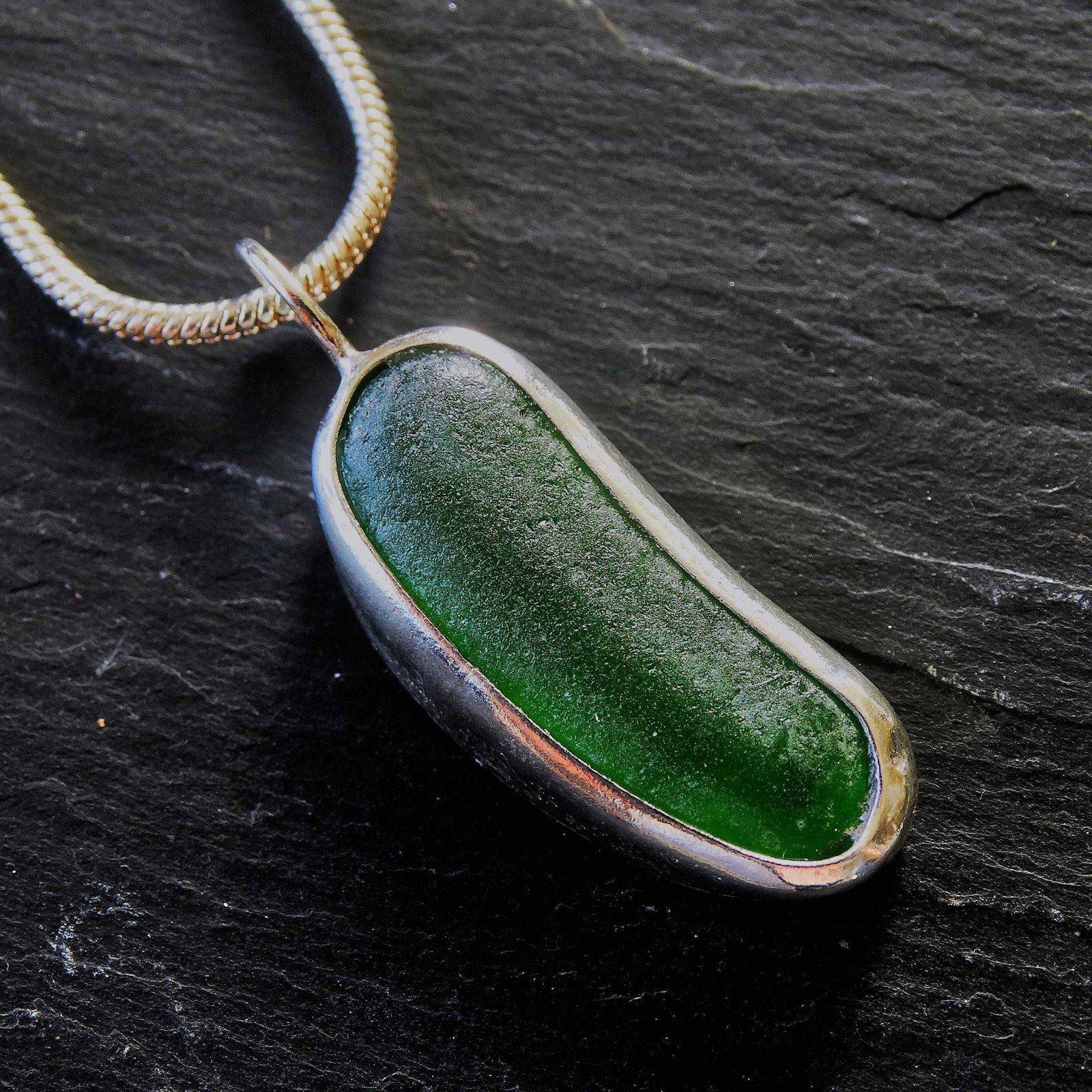 Green sea glass pendant | Necklace | Louella Jewellery