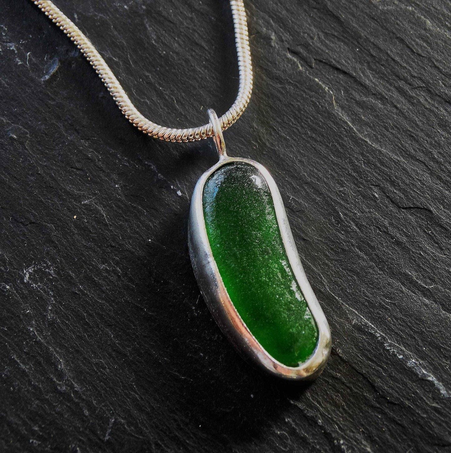Green sea glass pendant | Necklace | Louella Jewellery