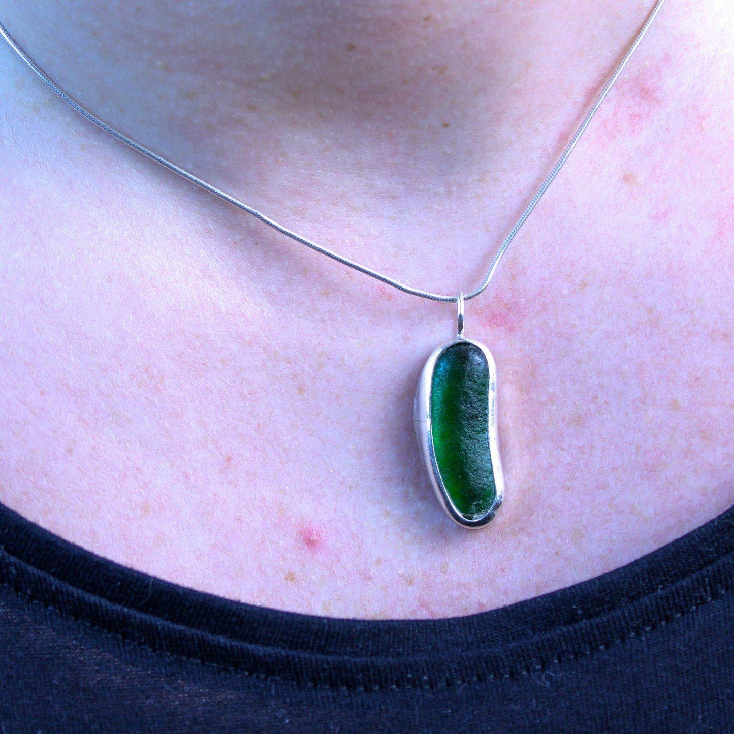 Green sea glass pendant | Necklace | Louella Jewellery