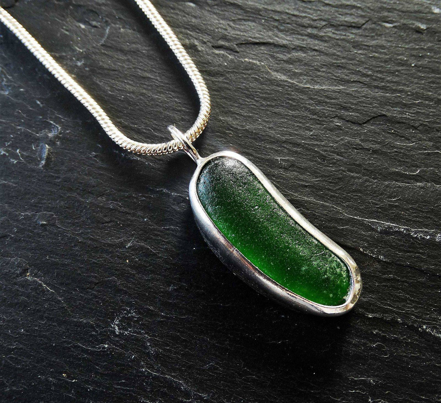 Green sea glass pendant | Necklace | Louella Jewellery