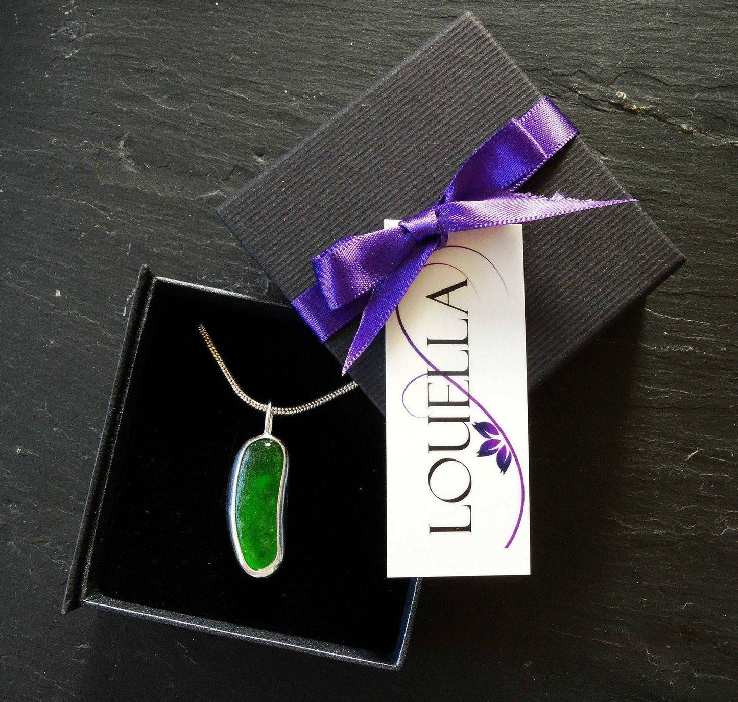 Green sea glass pendant | Necklace | Louella Jewellery