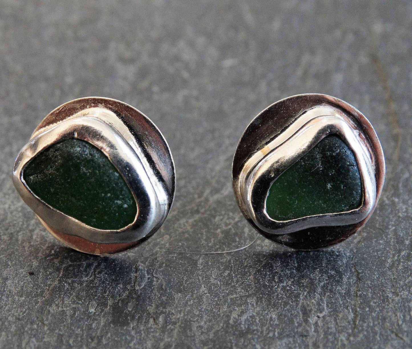 Green sea glass, stud earrings | Earrings | Louella Jewellery
