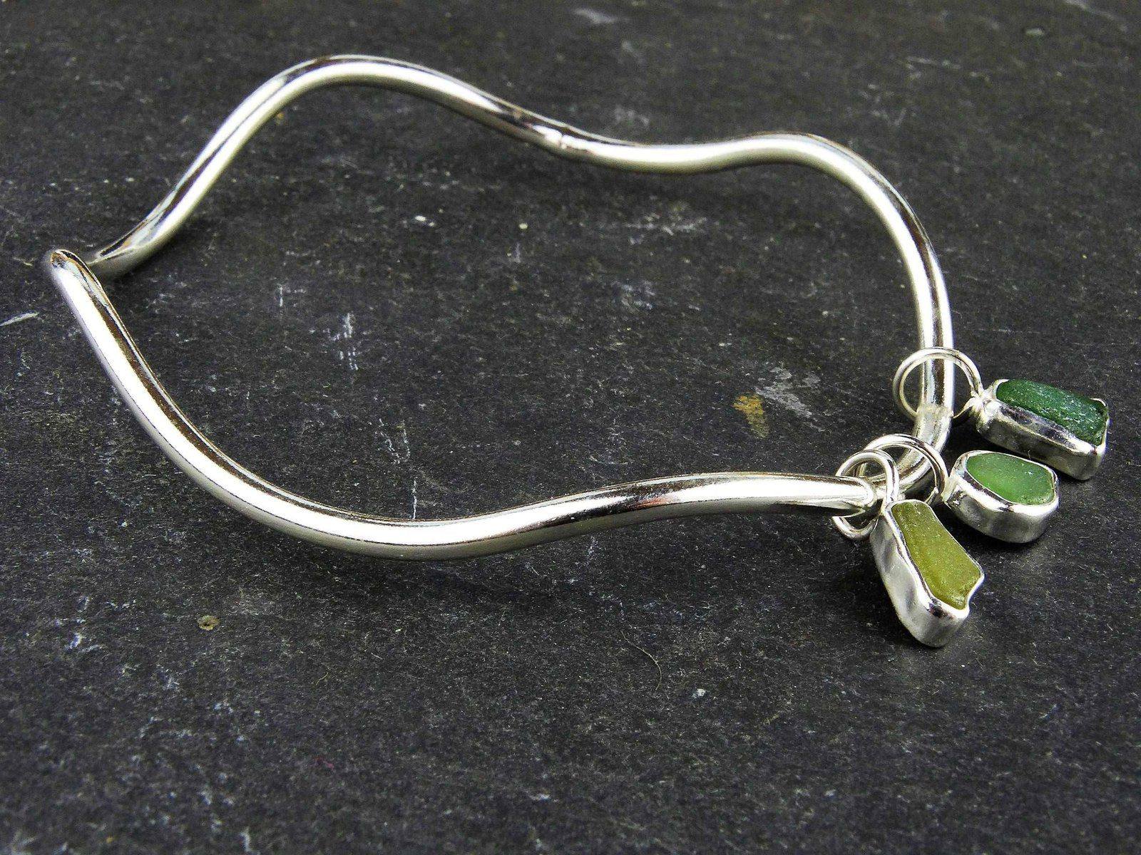 Green sea glass, wave, charm bangle | Bangles | Louella Jewellery