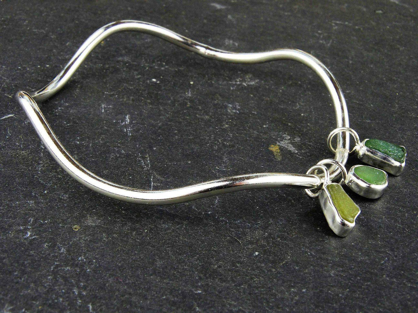 Green sea glass, wave, charm bangle | Bangles | Louella Jewellery