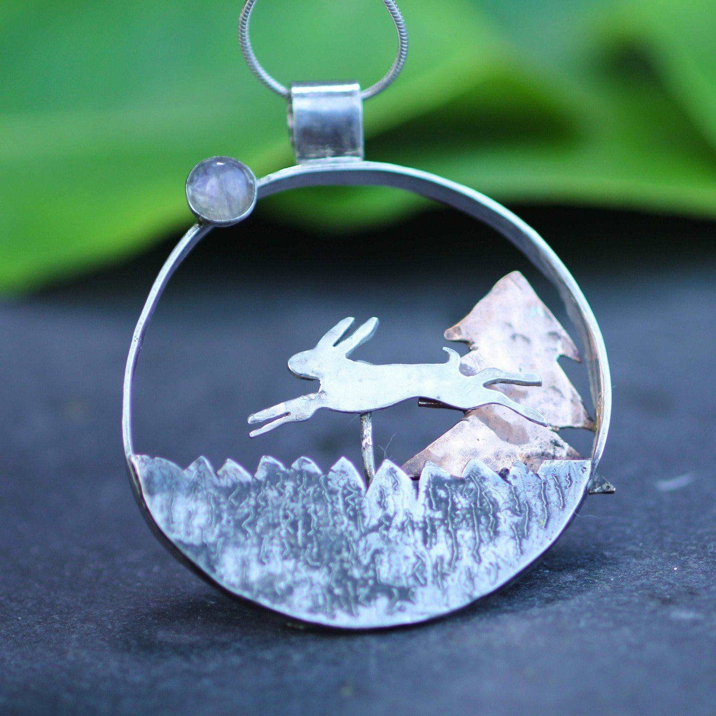 Kinetic running hare necklace - moving jewellery | Louella Jewellery