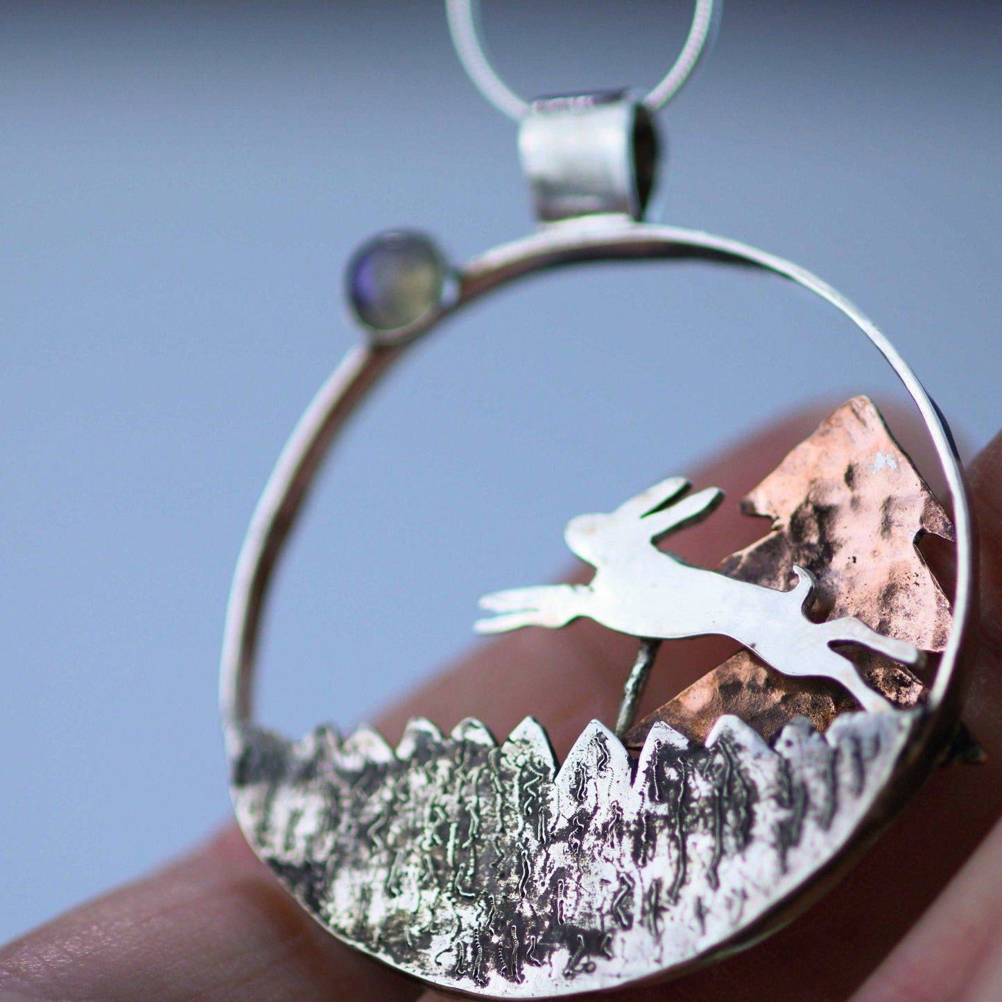 Kinetic running hare necklace - moving jewellery | Louella Jewellery