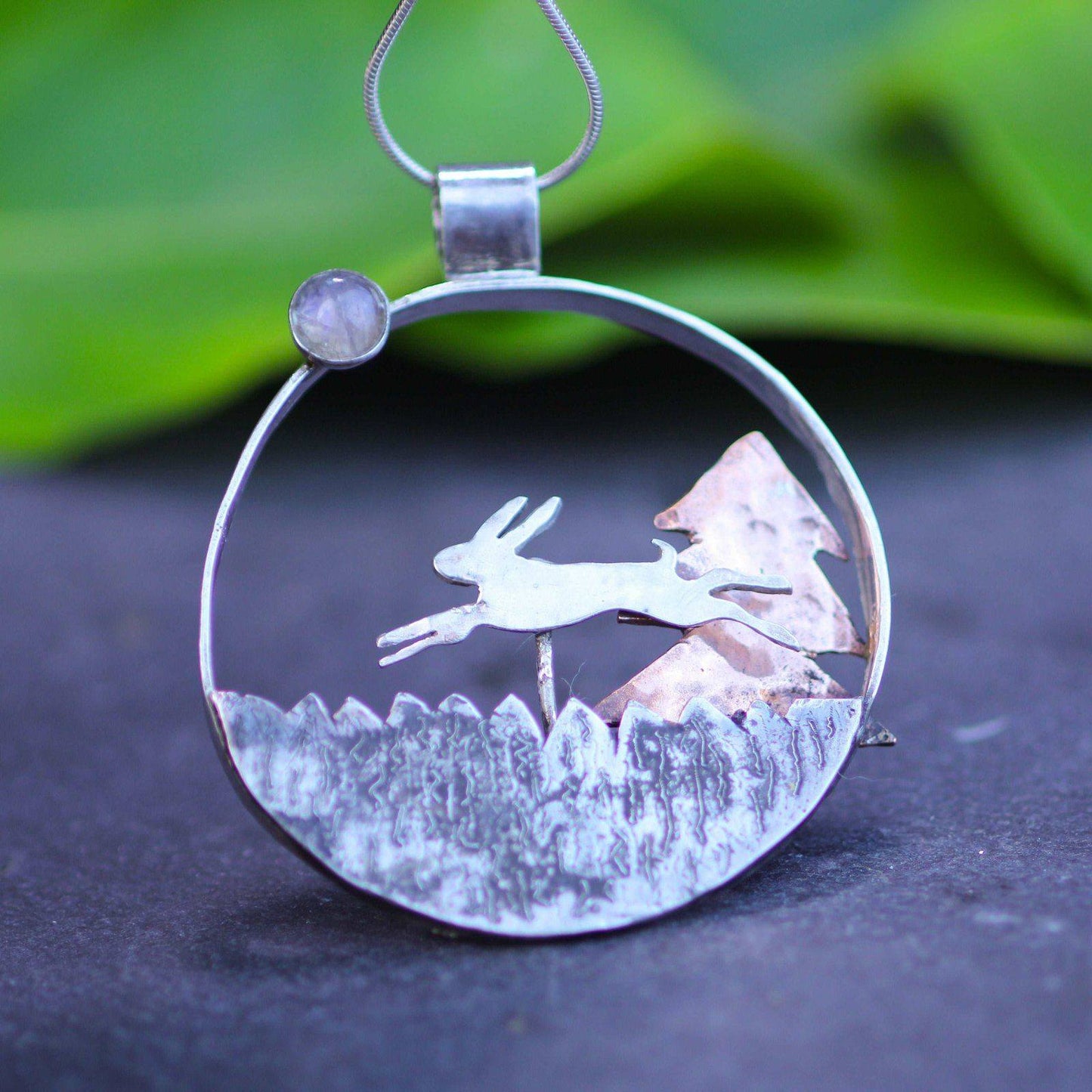 Kinetic running hare necklace - moving jewellery | Louella Jewellery