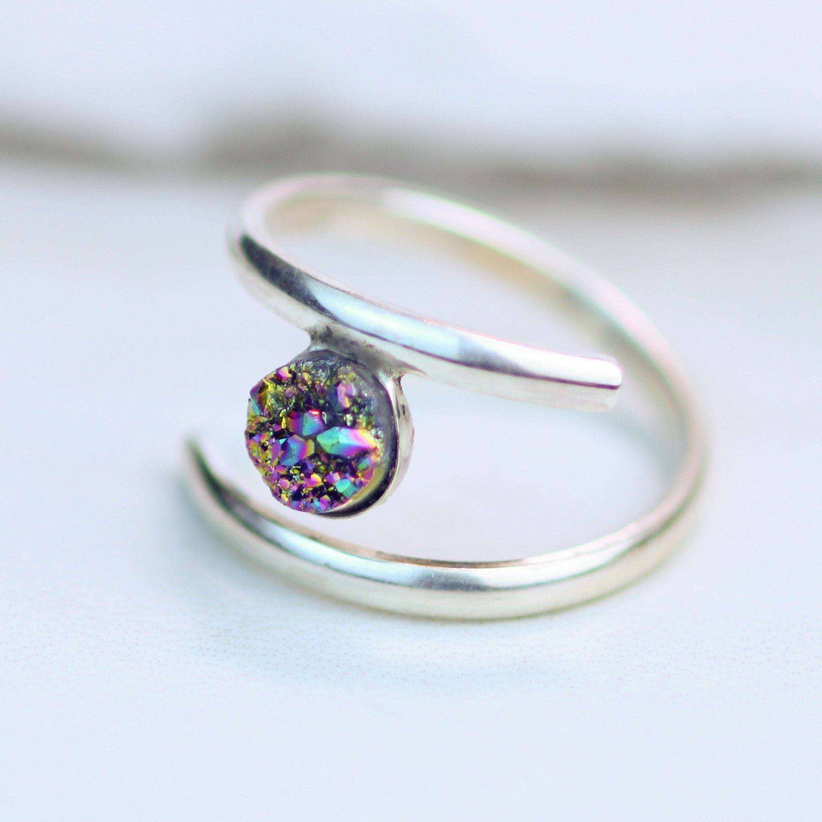 Rainbow druzy adjustable ring | Ring | Louella Jewellery