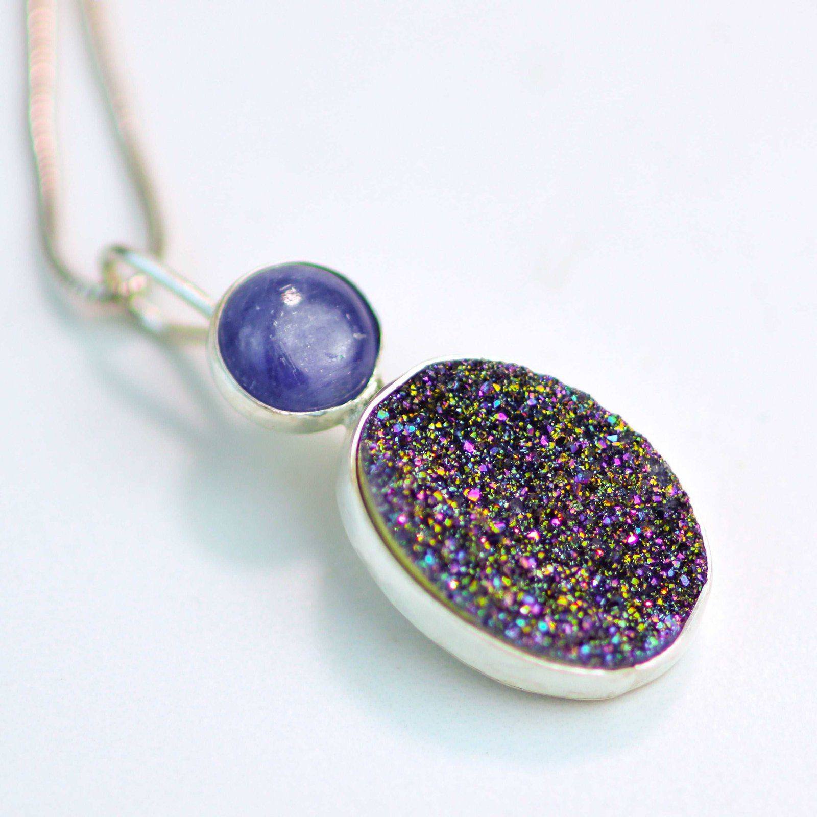Rainbow druzy & kyanite necklace | Necklace | Louella Jewellery
