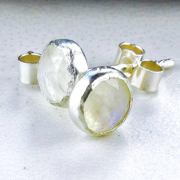 Rainbow moonstone stud earrings | Earrings | Louella Jewellery