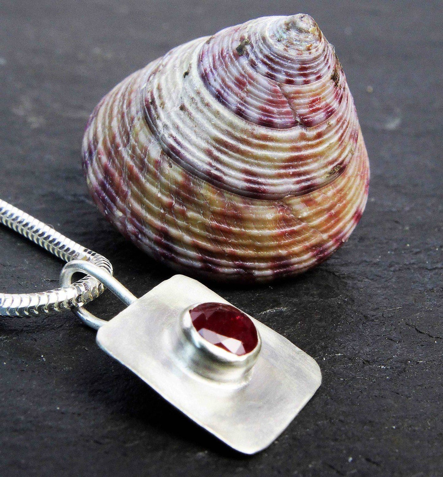 Ruby pendant in brushed silver | Necklace | Louella Jewellery