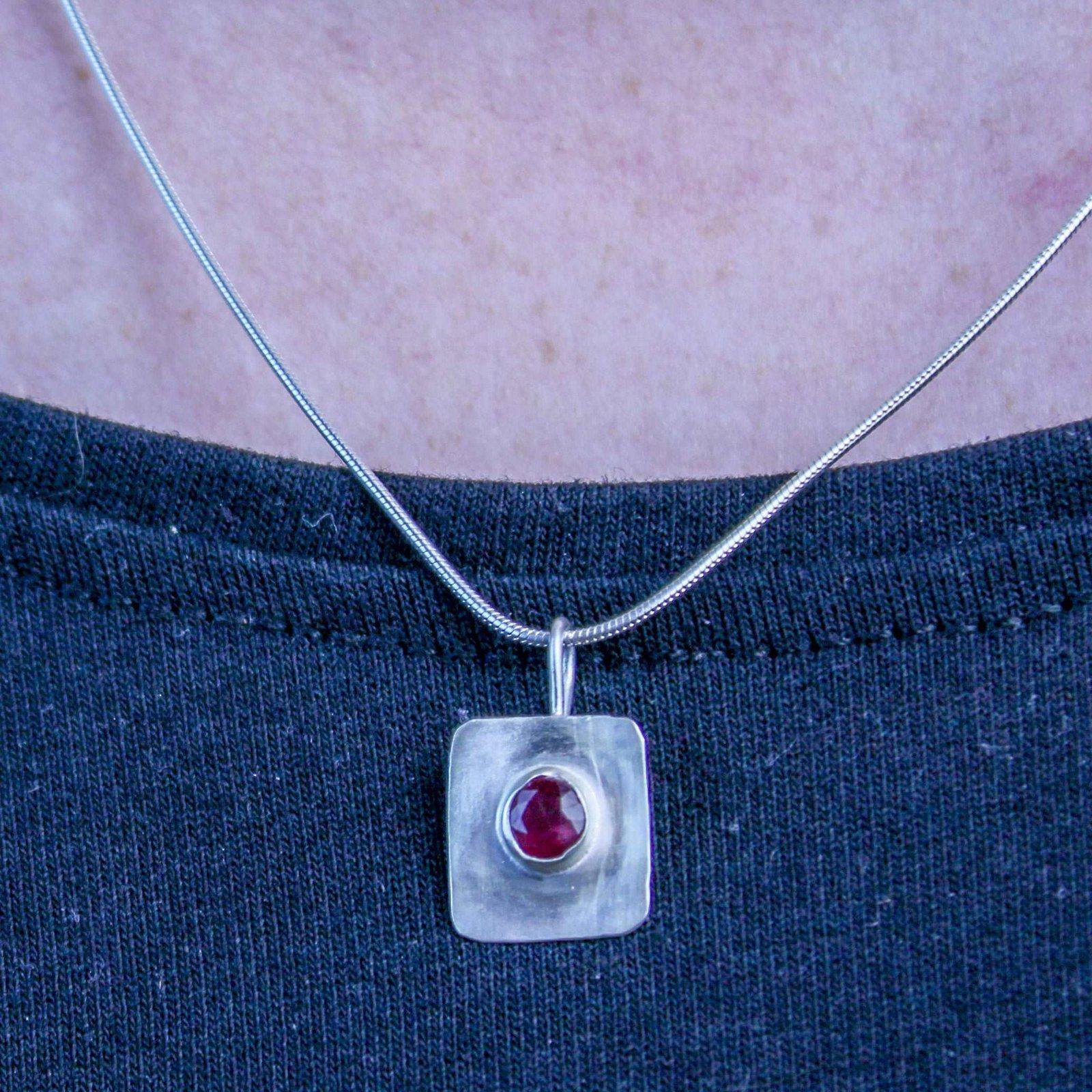 Ruby pendant in brushed silver | Necklace | Louella Jewellery