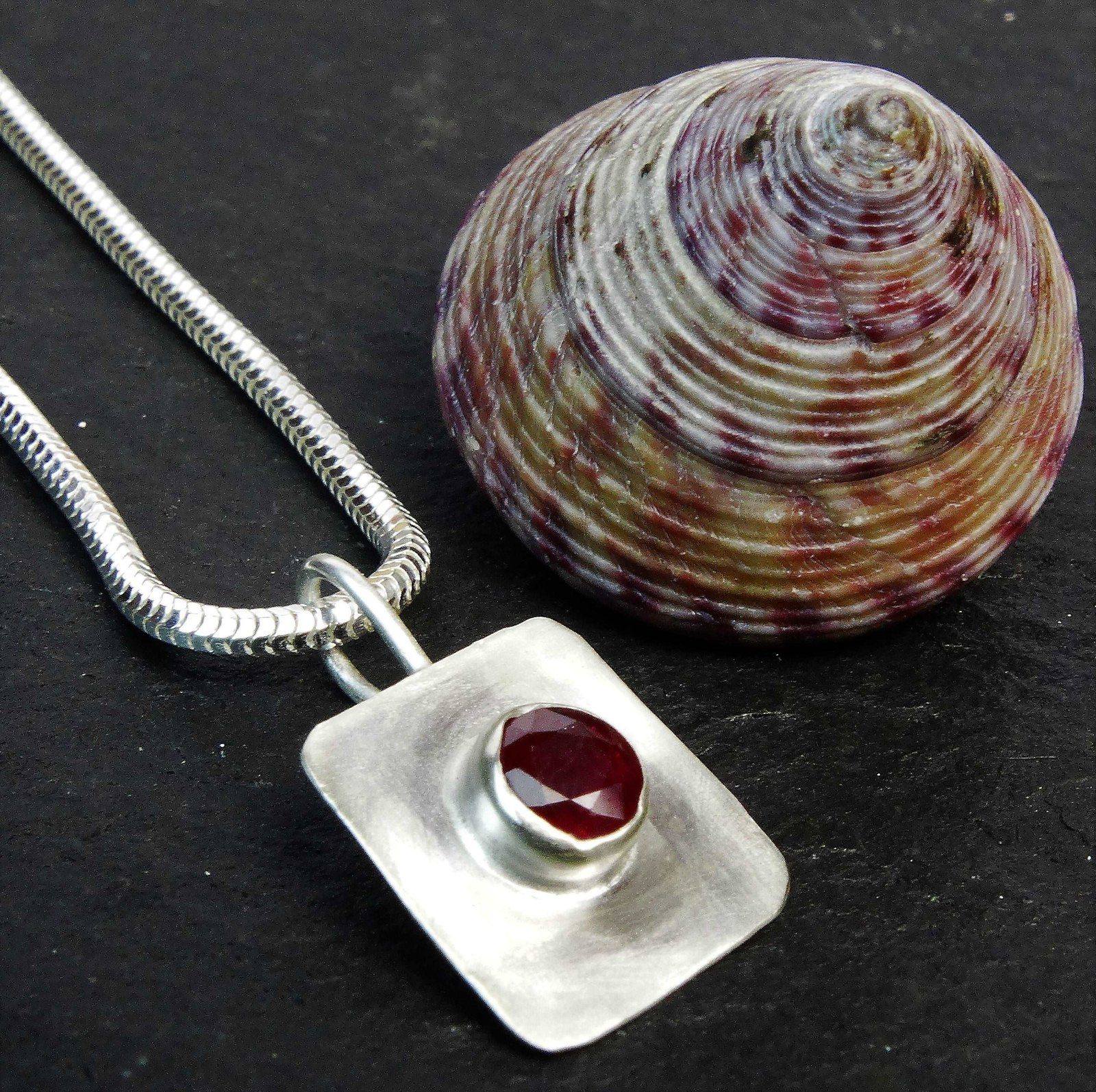 Ruby pendant in brushed silver | Necklace | Louella Jewellery