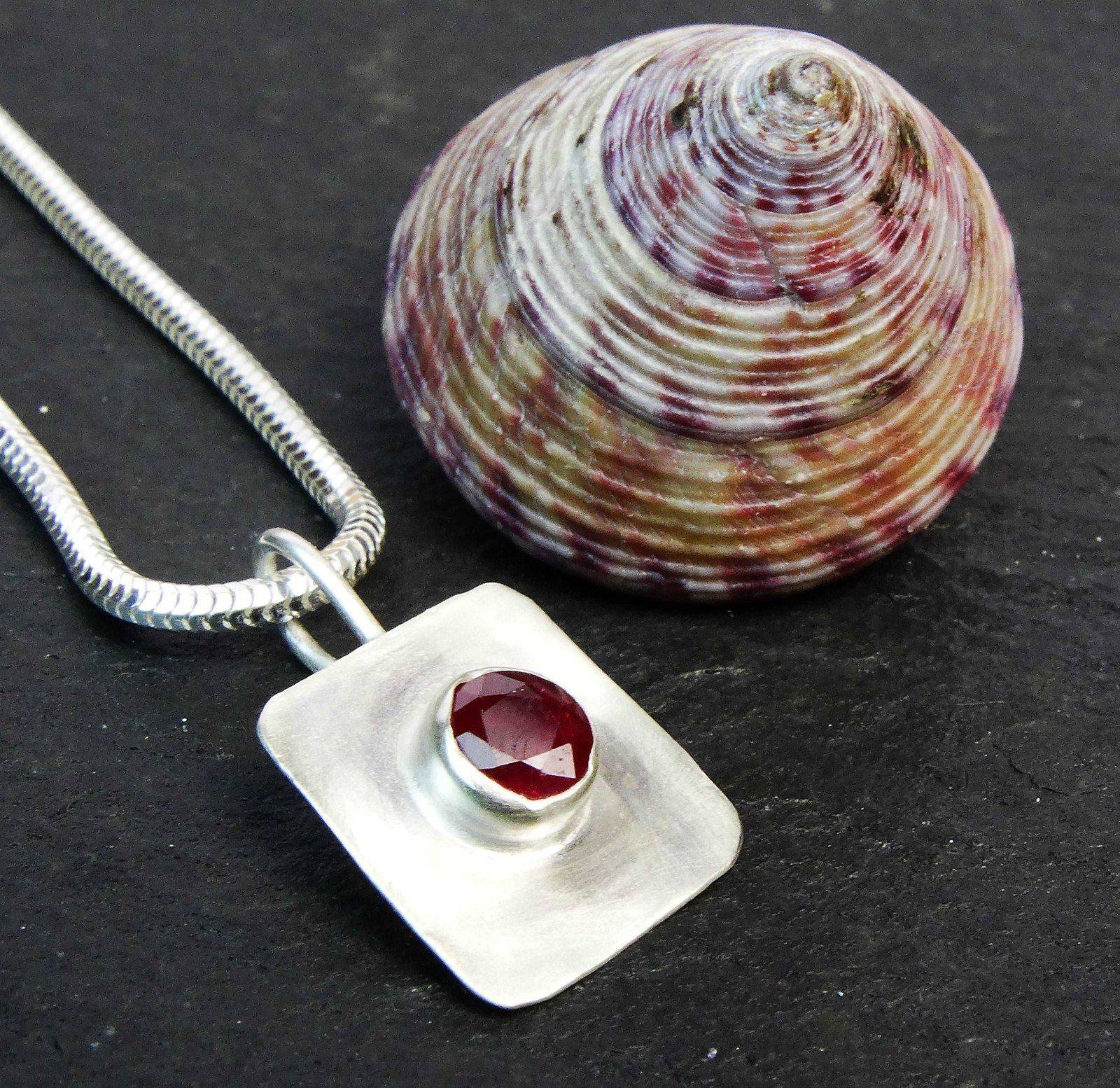 Ruby pendant in brushed silver | Necklace | Louella Jewellery