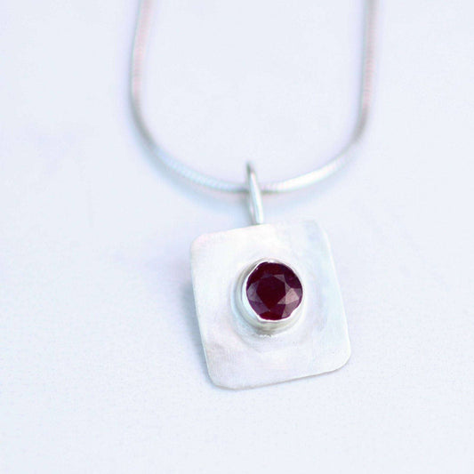 Ruby pendant in brushed silver | Necklace | Louella Jewellery