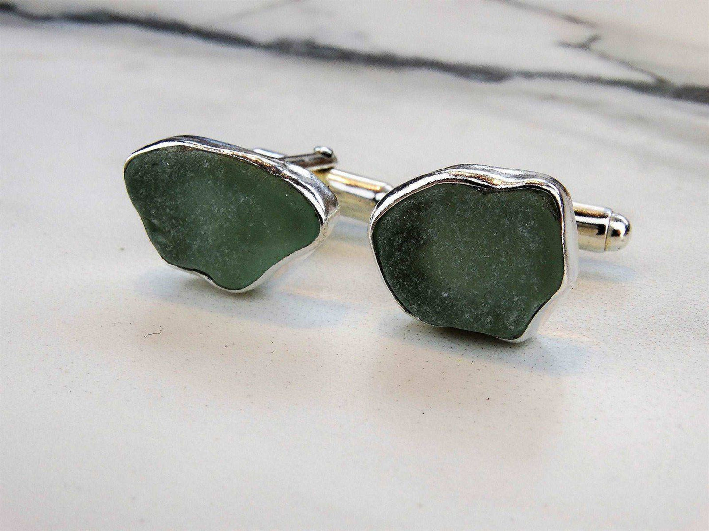 Turquoise sea glass cuff-links | cuff links | Louella Jewellery