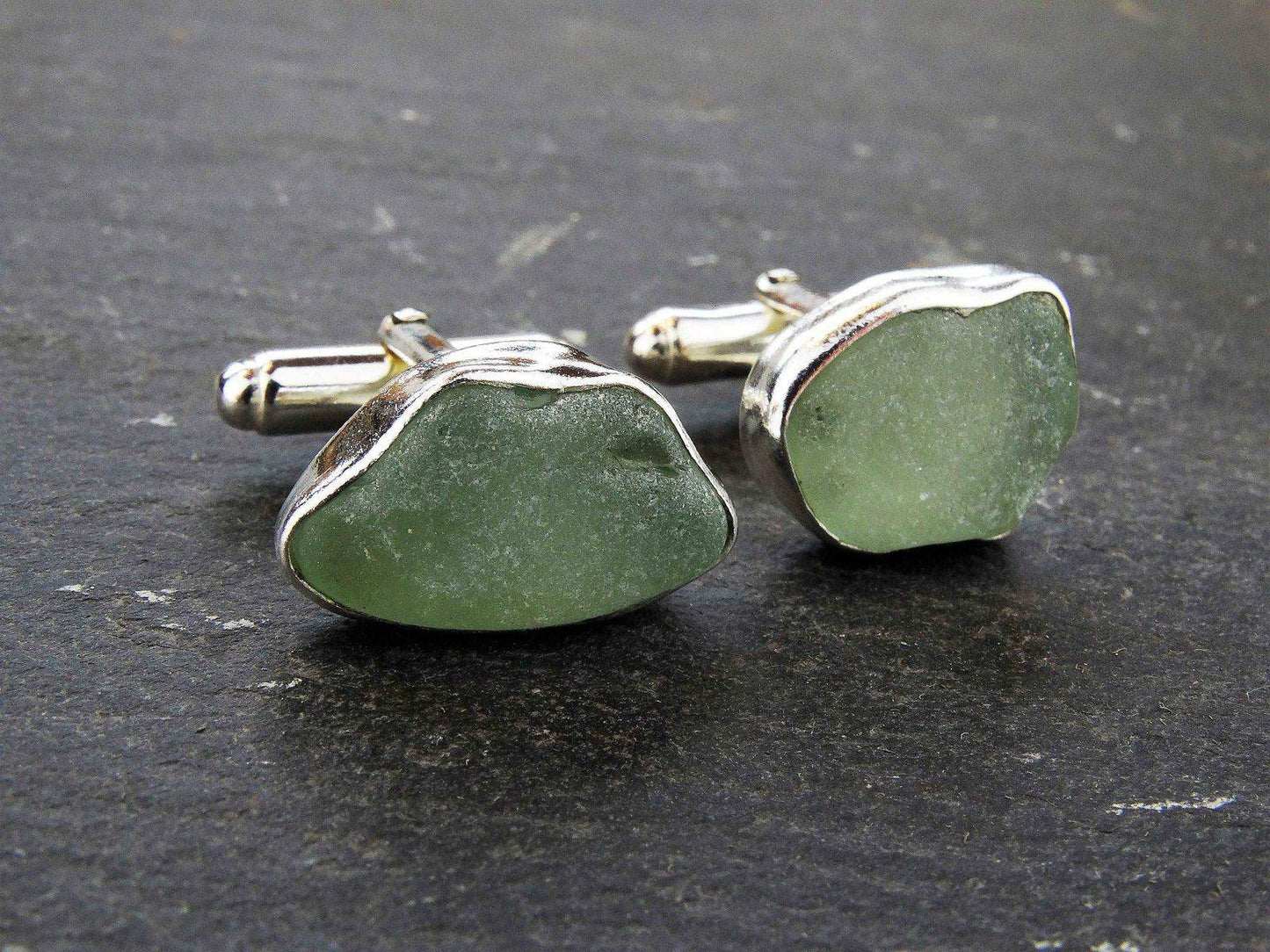 Turquoise sea glass cuff-links | cuff links | Louella Jewellery