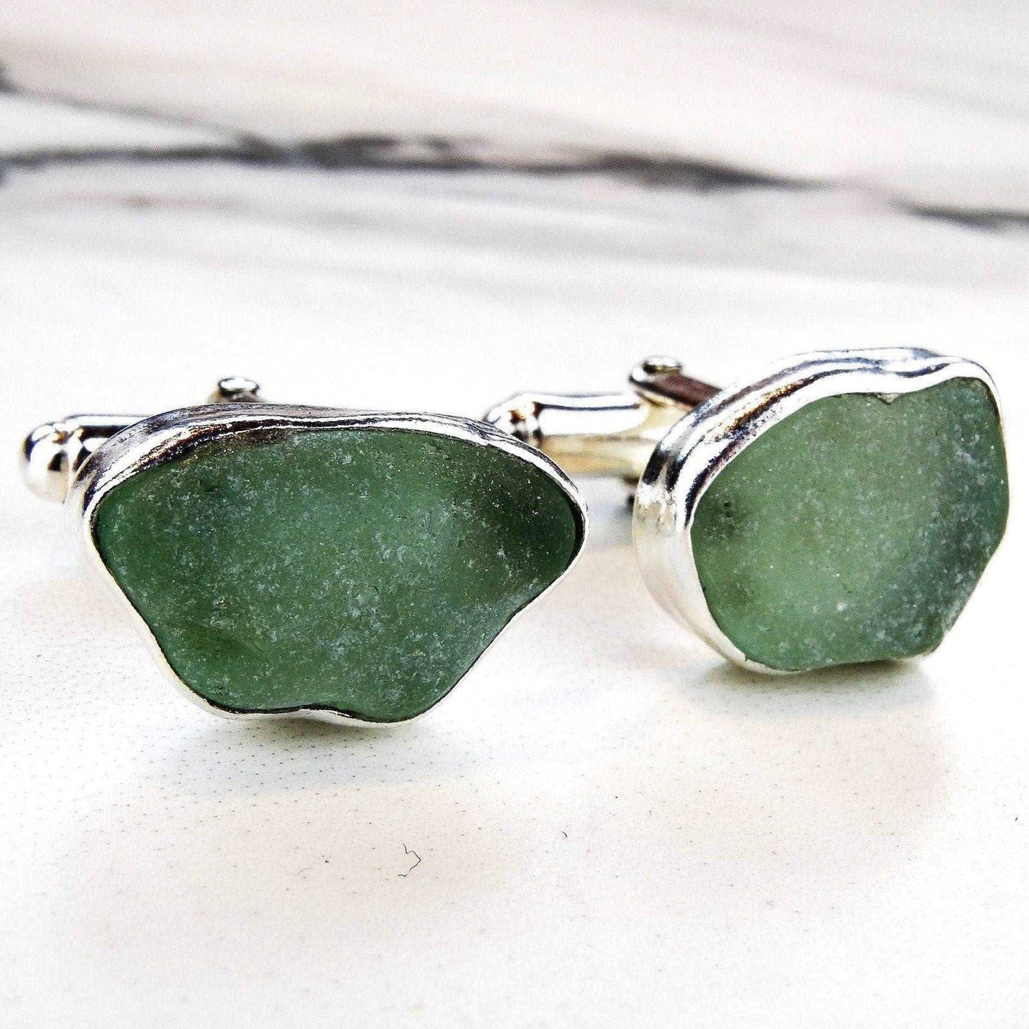 Turquoise sea glass cuff-links | cuff links | Louella Jewellery