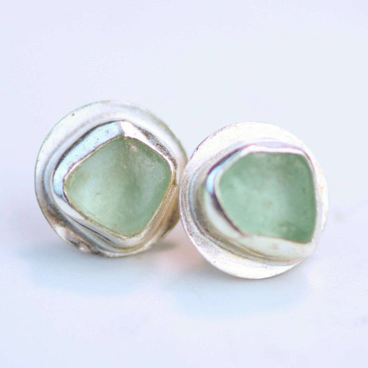 Turquoise sea glass stud earrings | Louella Jewellery