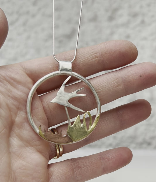 Kinetic swallow necklace - moving jewellery