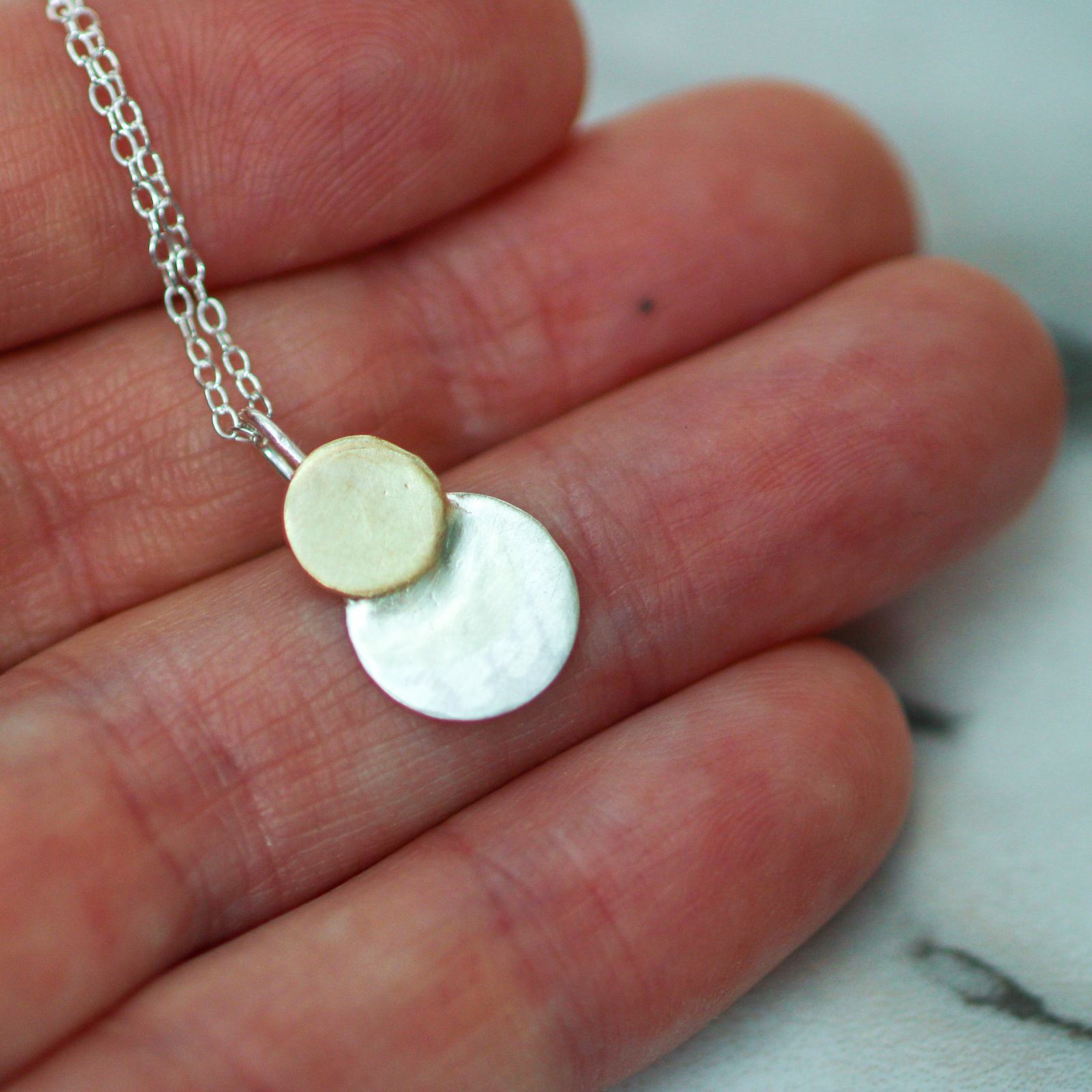 Brass and eco silver moon pendant louella-jewellery