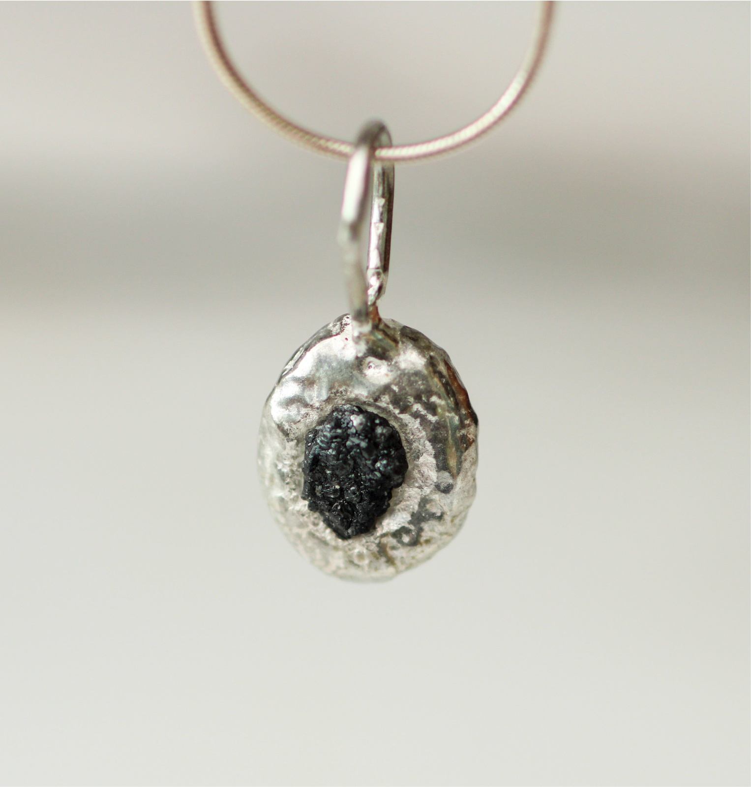 Molten eco-silver and raw black diamond necklace louella-jewellery