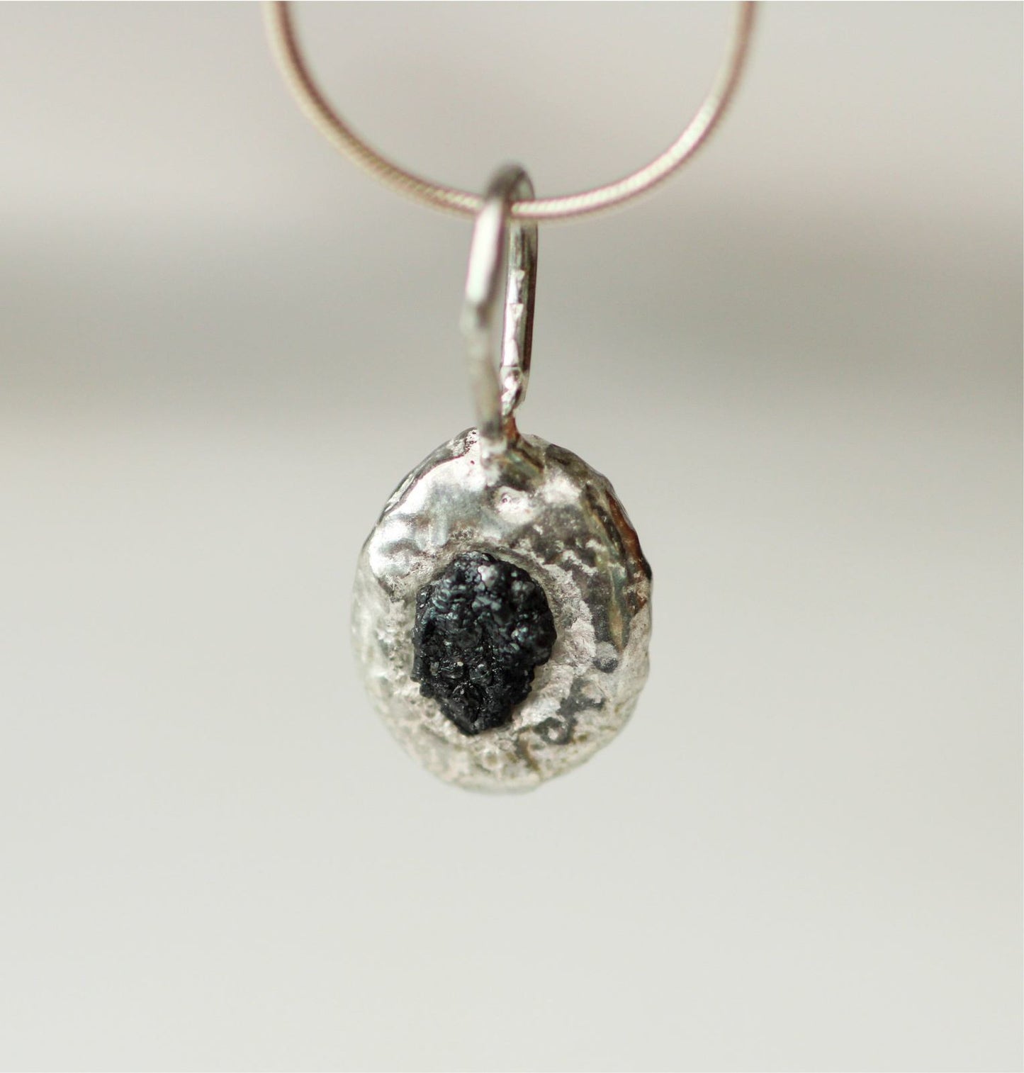 Molten eco-silver and raw black diamond necklace louella-jewellery