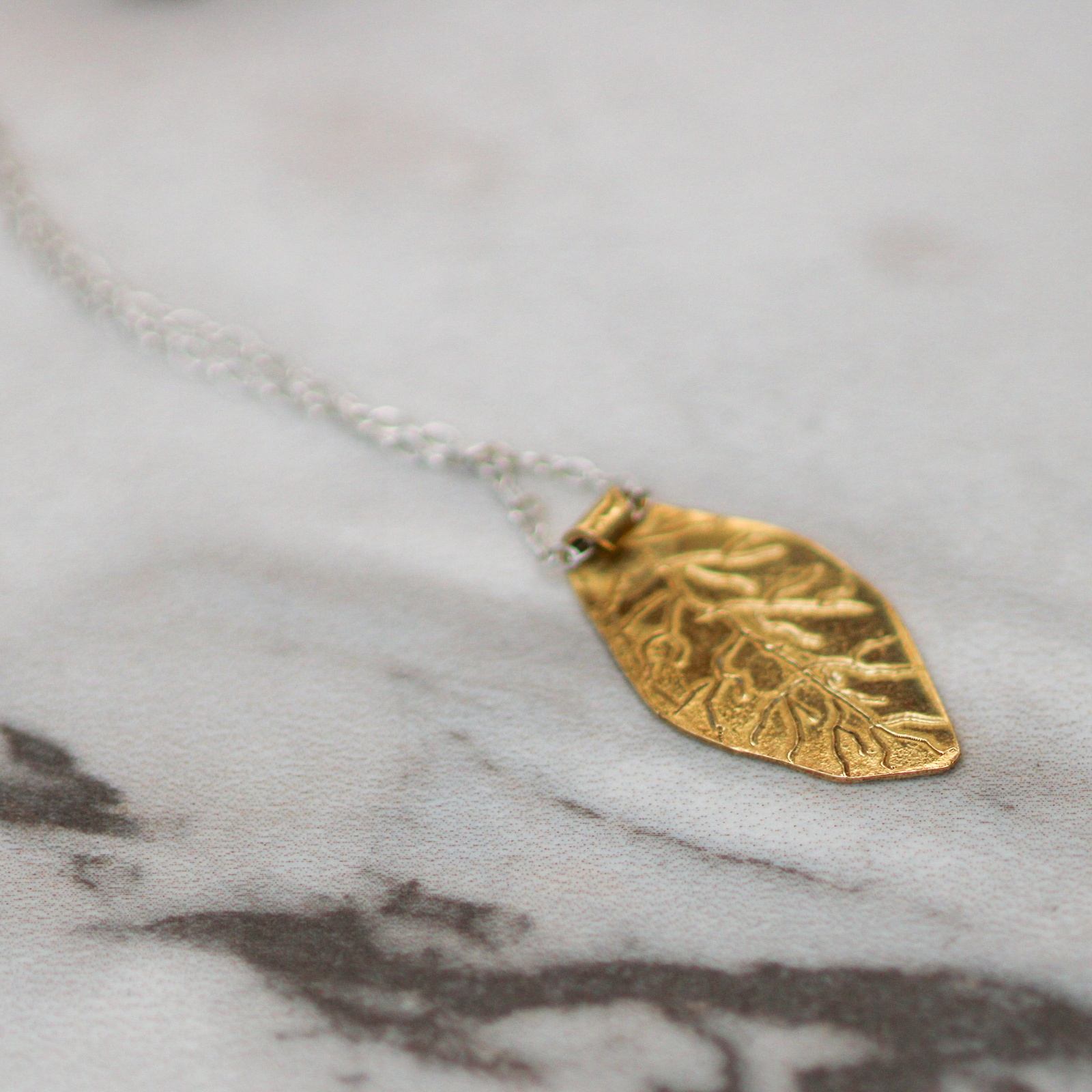 Brass leaf pendant necklace louella-jewellery
