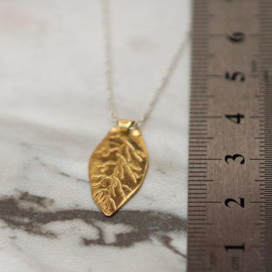 Brass leaf pendant necklace louella-jewellery