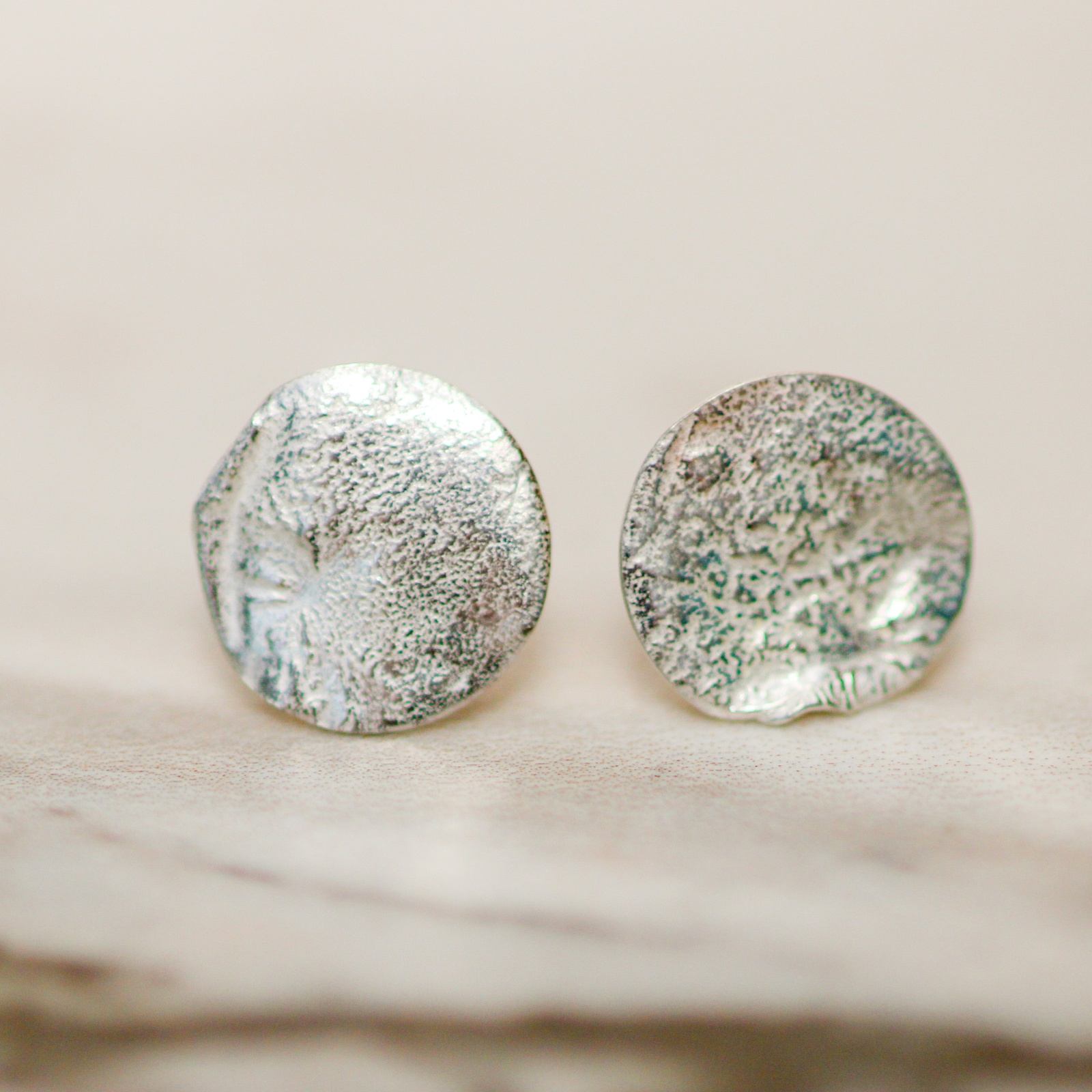 Textured eco silver stud earrings louella-jewellery