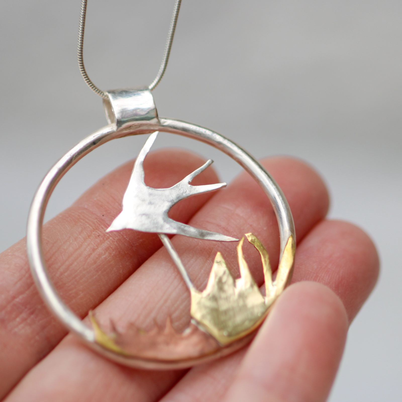 Kinetic swallow necklace - moving jewellery louella-jewellery