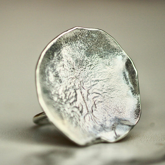 Chunky silver ring - reticulated lily pad louella-jewellery